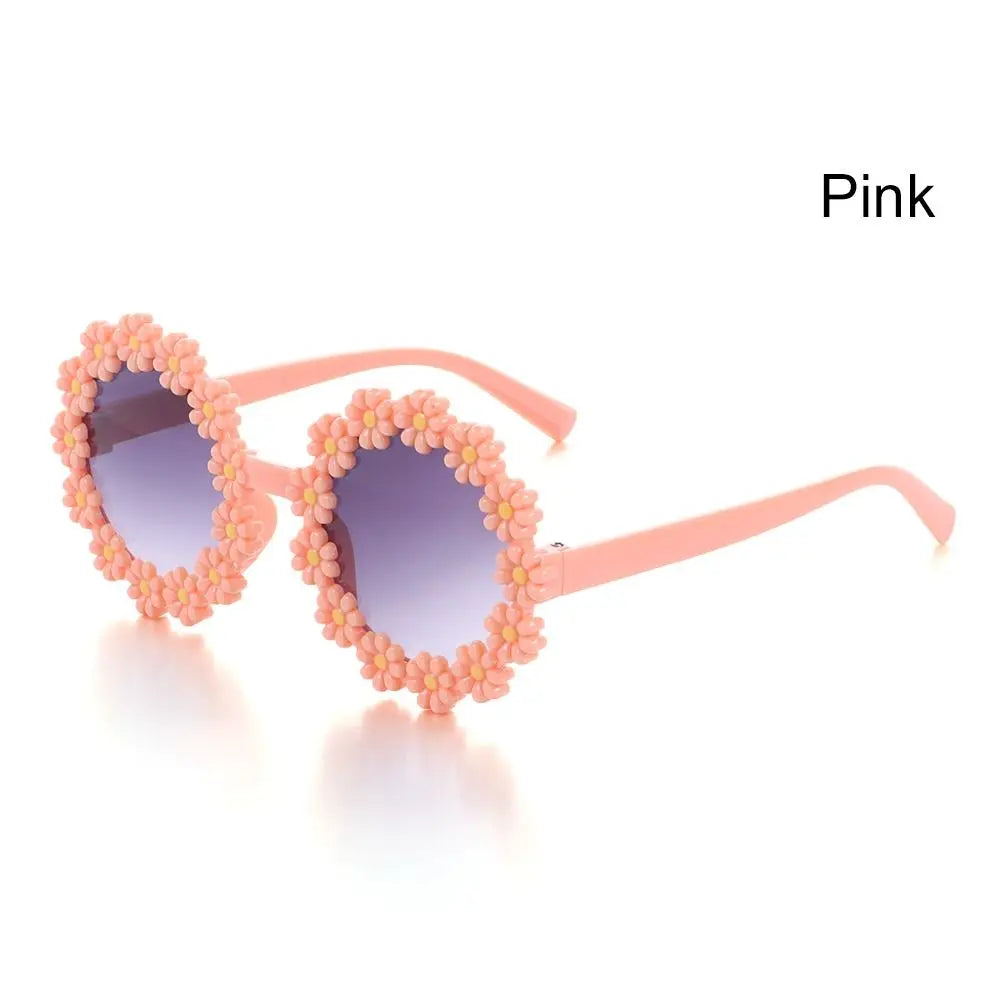 Round Flower Sun Glasses for Kids Cute Daisy Sunglasses Children Outdoor Sun Protection Shades Fashion Funny Party Eyewear Quake Pink