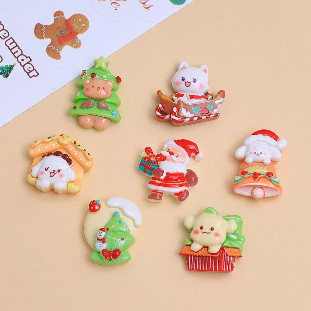 20Pcs New Christmas Cartoon Tree Santa Claus House Flat Back Resin Cabochons DIY Jewelry Hairpin Craft Decor Accessories Quake