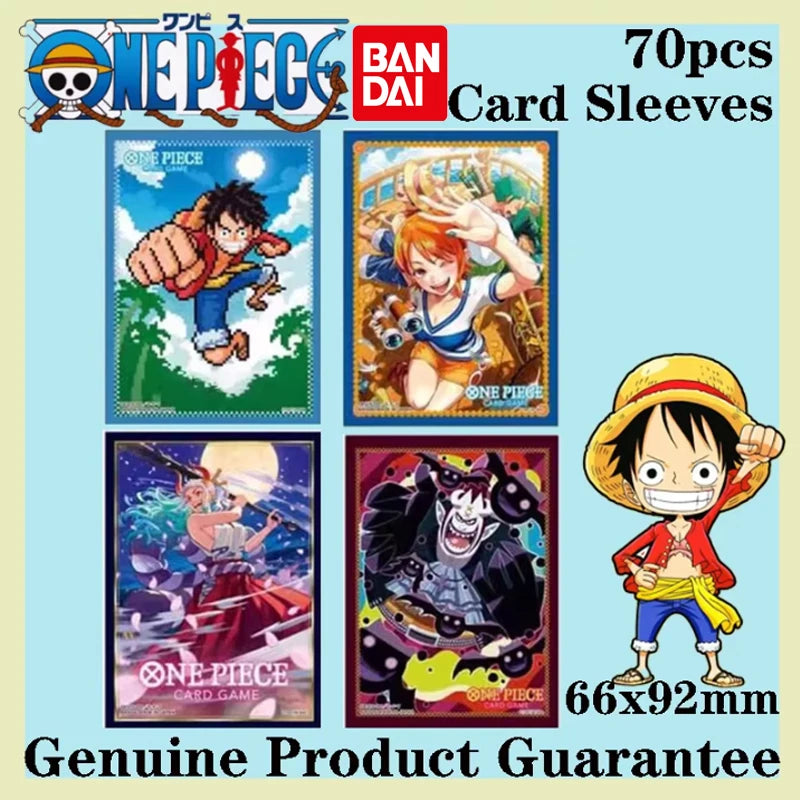 Bandai Luffy Nami Moria Yamato One Piece Sleeves 66x92mm 70pcs Set 4 Designs Card Protectors Anime Collection Gift for Players Quake