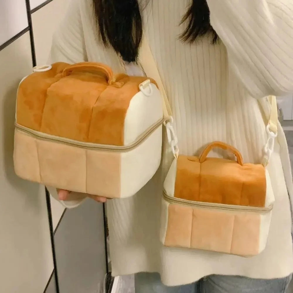 Cosmetic Bag Nylon Cotton Casual Zipper Solid Bread Shape Storage Bag Camera Bag Purse Korean Lovely Quake