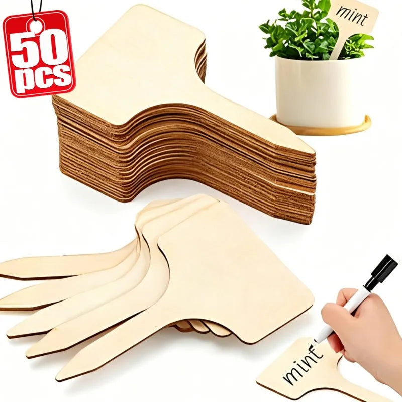 50/5PCS Wooden Plant Blank Labels Eco-Friendly Writable Sign Tags Garden Plant Markers for Seed Potted Herbs Flowers Vegetables Quake