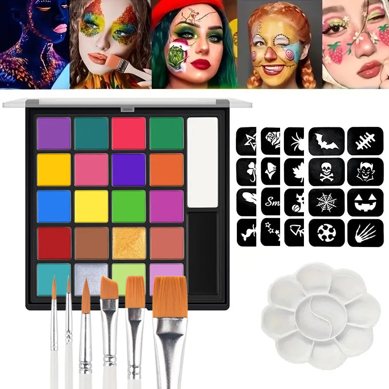 22 Color Face Body Painting Kit for Kids Adults,Face Paint Makeup Palette with Brush,Halloween Carnival Artist Cosplay Art Party Quake 4 pcs 6Brush