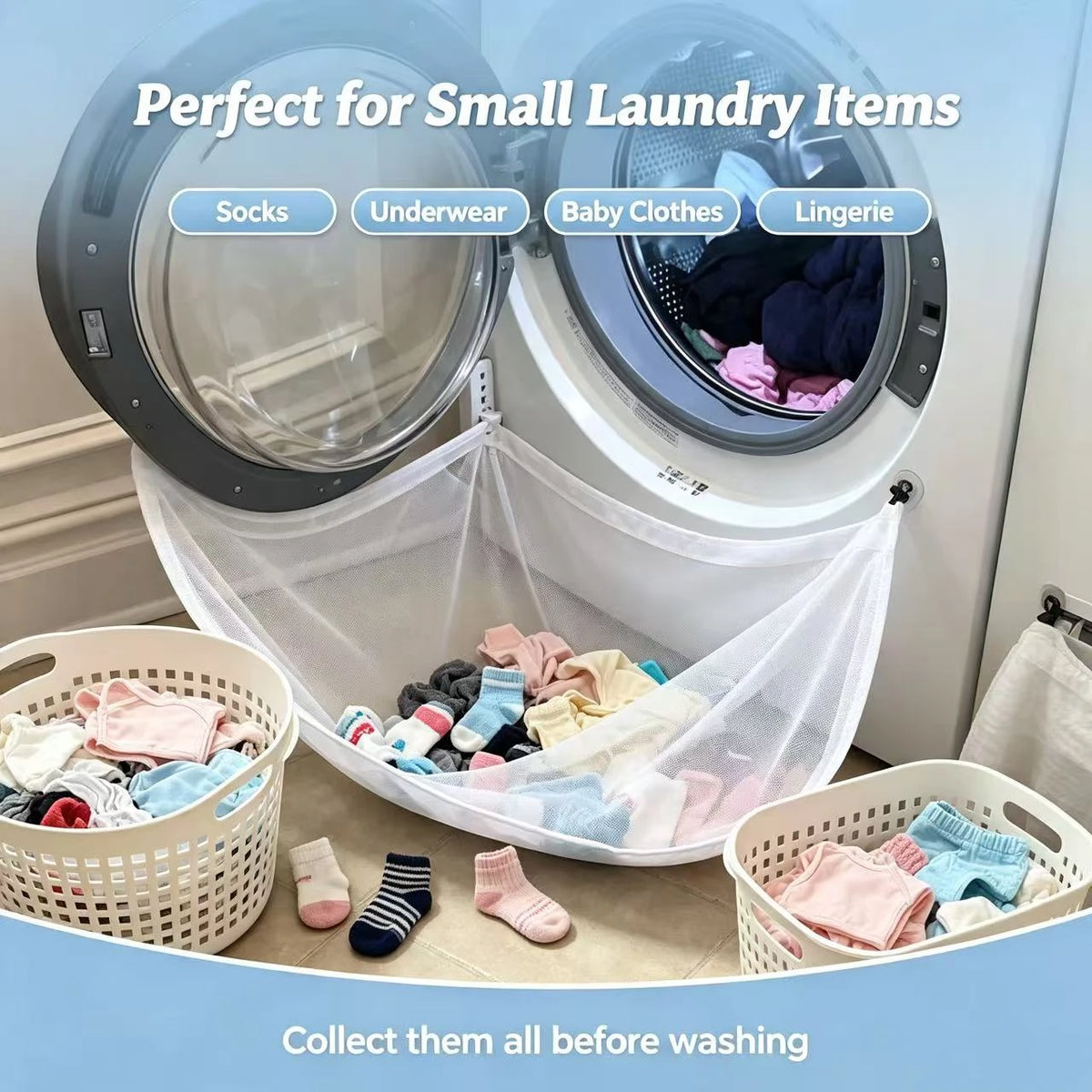 Front Load Washing Machine Collection Net Foldable Anti-fall Laundry Clothes Catcher Bag Quake