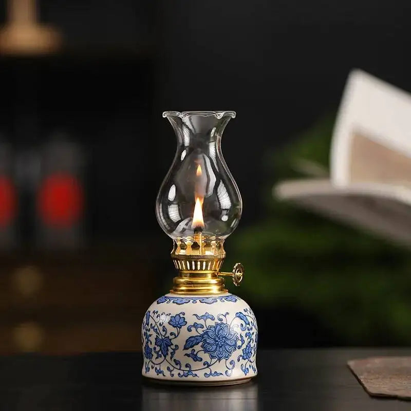 Vintage Ceramic Butter Lamp Traditional Tea Room Home Decor Wick Antique Buddha Lighting Lamp Atmosphere Lamp Decoration Quake