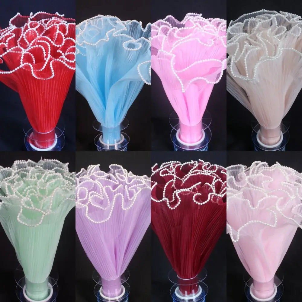 28cmx4Yards Flower Bouquet Wrapping Lace Mesh Material Pearl Wave Yarn Florist Packaging Pearl Edges Flower Wrapping Paper Quake