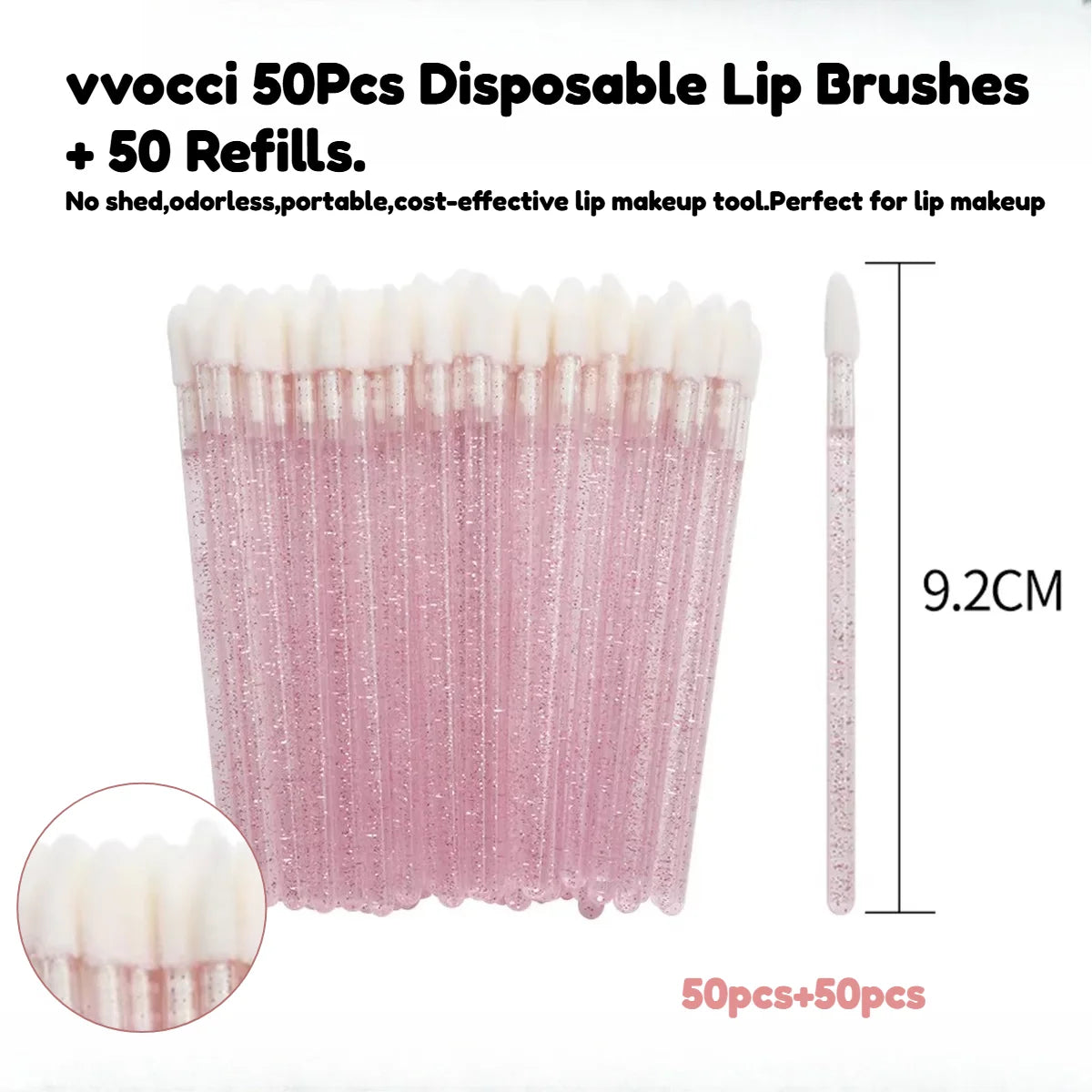 vvocci 50Pcs Disposable Lip Brushes + 50 Refills.Perfect for lip makeup.No shed,odorless,portable,cost-effective lip makeup tool Quake