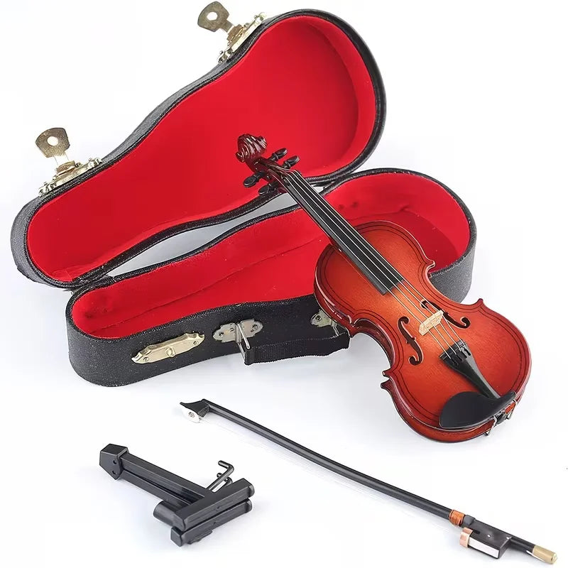 Wooden Musical Instruments Collection Decorative Ornaments Hot Mini Violin With Support Miniature Model Decoration Quake