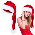 1PC Soft Short Plush Extra Long Christmas Hat Long Fluffy Santa Hat Festive Head Accessory for Christmas Decoration Gifts Quake about 32X75cm red
