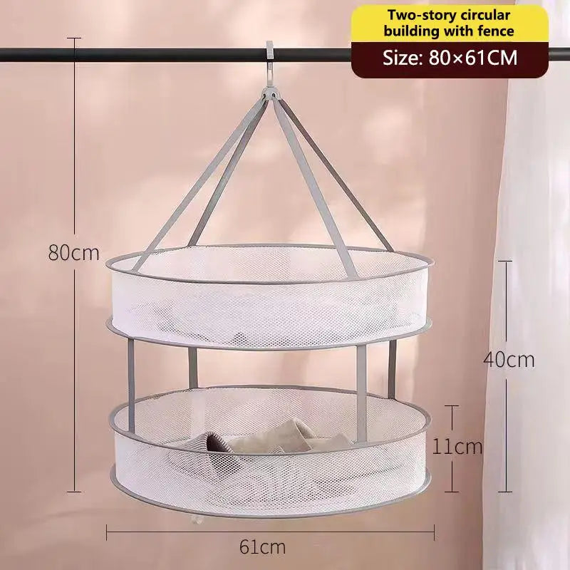 1/2 Layer Home Foldable Mesh Clothes Basket Clothes Net Sweater Anti Deformation Flat Clothes Basket Socks Underwear Tool Quake Double-55cm