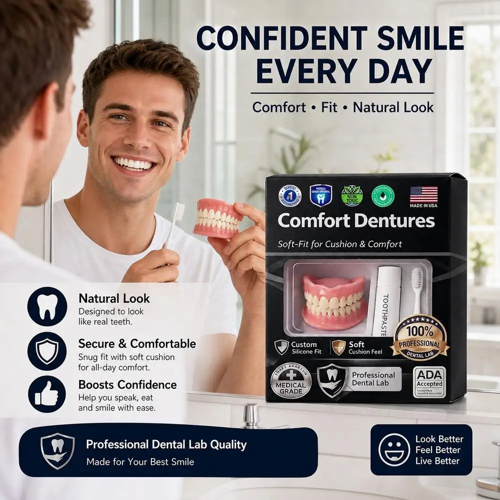 Silicone Fake Teeth Braces Immediate Dentures Comfort Fit Natural Instant Confidence Smile Oral Care for Edentulous Adults Quake