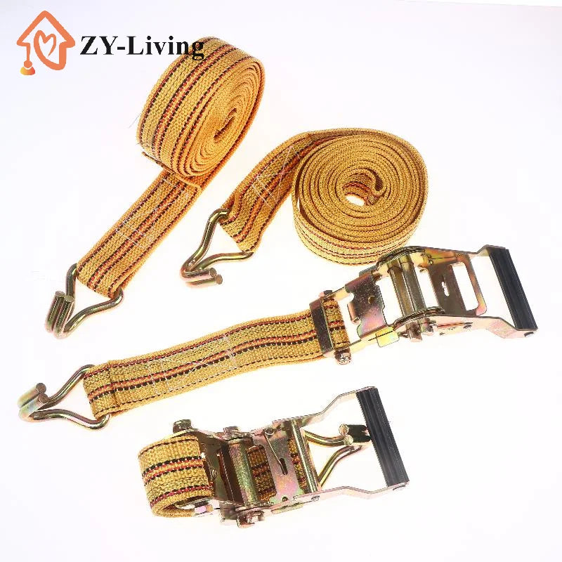 1Pce Heavy Duty Ratchet Tie Down Straps 2/3/4/6M Long Double Hook Lashing Belt For Truck Cargo Securing Transport Binding Quake