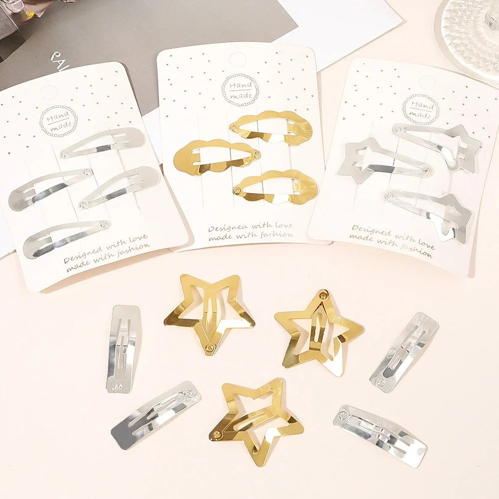 3pcs/bag Silver Gold Star Y2K Metal Metal Edge Clip Women Girls Hair Clips Snap Clip Barrettes Hair Jewelry Bobby Pins Headdress Quake