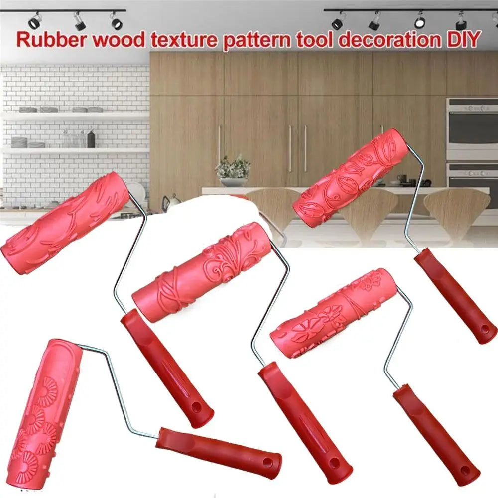 Rubber Imitation Wood Grain Pattern Paint Roller DIY Paint Texture Pigment Printing Wall Painting Roller with Handle Home Tool Quake