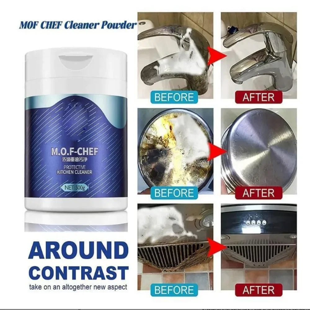 Mof Chef Cleaner Powder-Heavy Oil Stain Powder Cleaner,All Purpose Stain Remover Quake