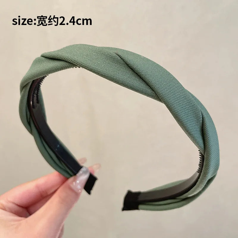 Solid Fabric Wrap Headband for Women Girls Sweet Elegant Headband Simple Hair Hoop Head Band Hair Ornament Fashion Accessories Quake green