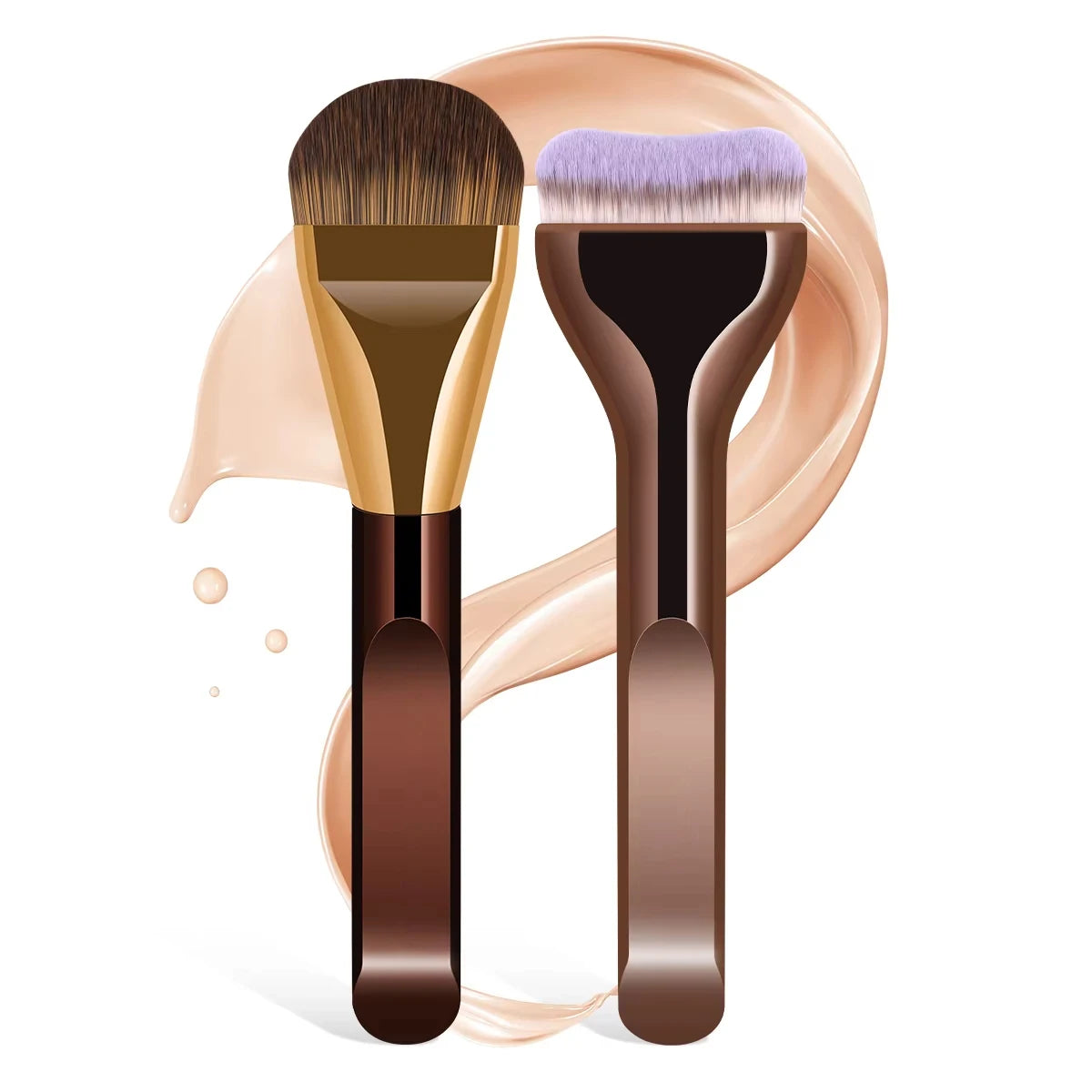 1pc Soft To Touch Travel Cosmetic Brush Professional Makeup Brush Foundation Brush Face Brush Powder Brush Detail Brush At Home Quake 2pcs-Brown Golden
