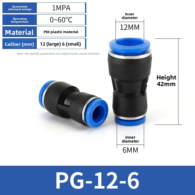 Pu/PG Pneumatic Fittings Connector PG 4 to 6-8-10-12/14mm 16mm Air Hose Tube Push in Straight Gas Quick Coupling Quake PG 12-6 5PCS