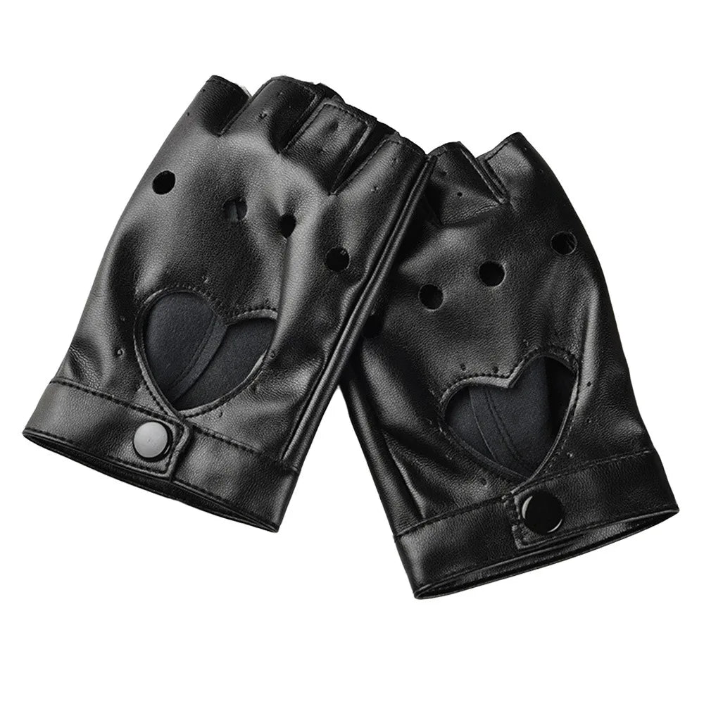 New Fashion PU Leather Fingerless Dance Glove Gothic lolita Jazz Style Driving Dress Performance Mittens Quake Black