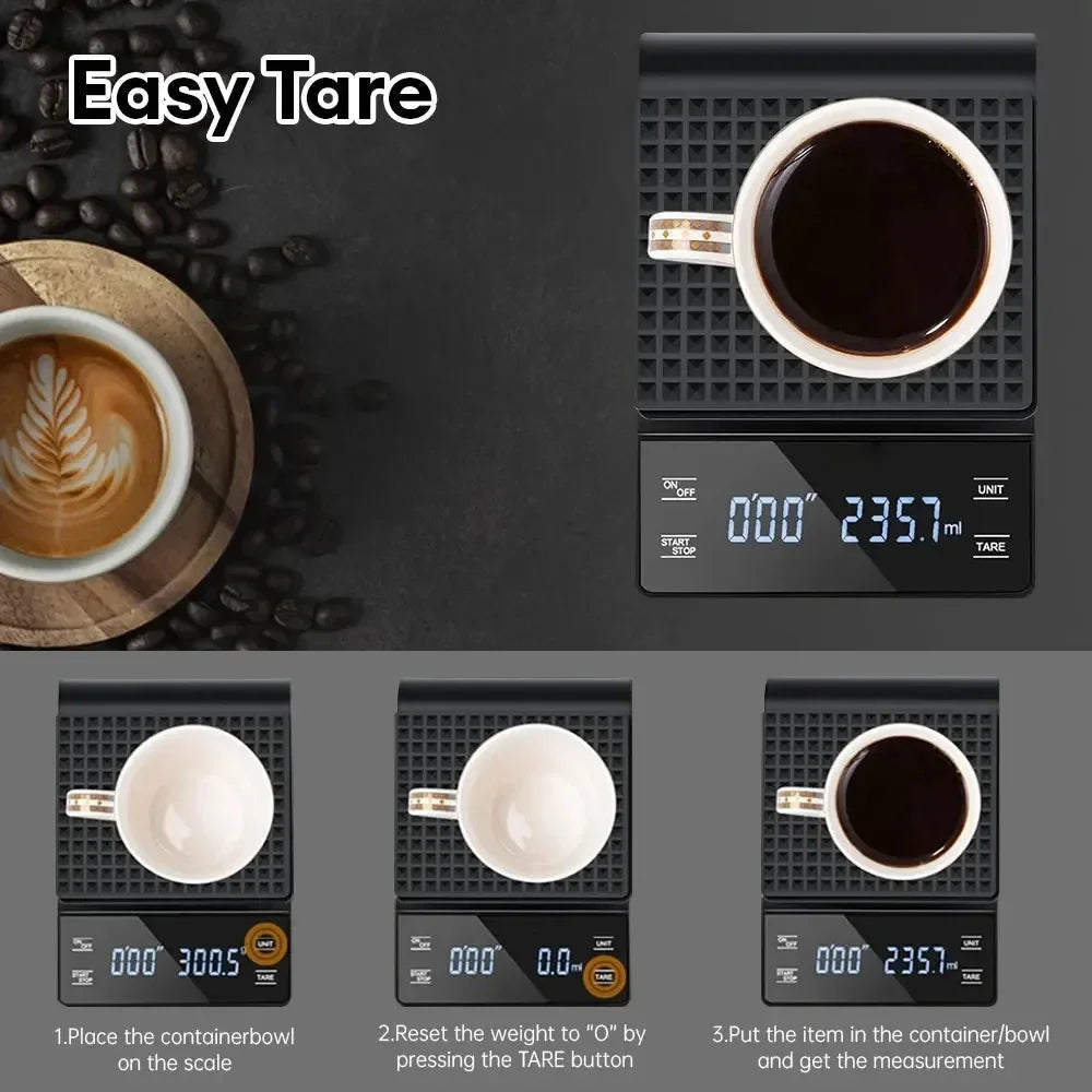 Smart Coffee Electronic Scale High Precision Digital Timing LCD Scale 3kg/0.1g Coffee Balance Measuring Weight Scale for Kitchen Quake