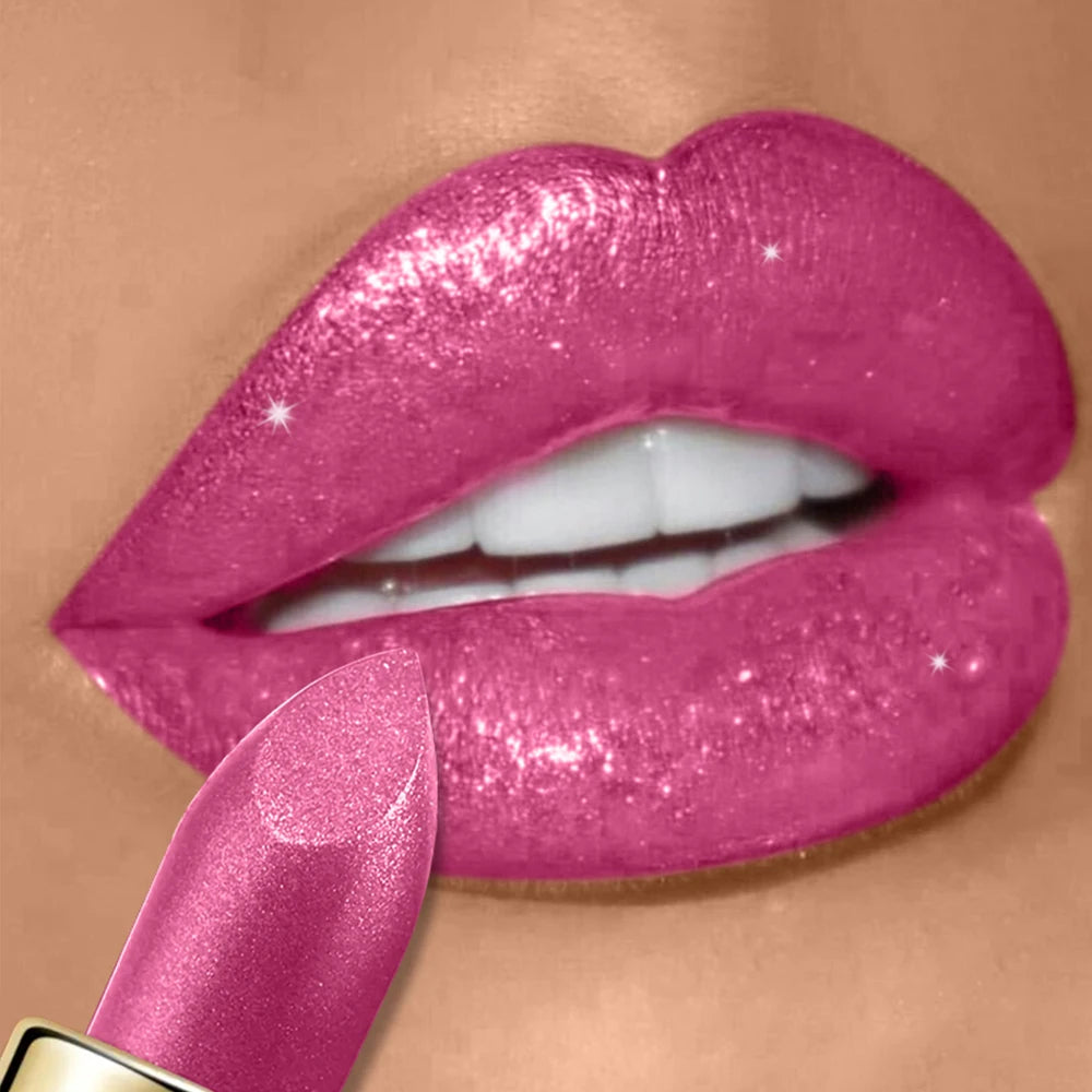 10 Colors Glitter Lipstick Waterproof Long Lasting Diamond Pearlescent Metallic Lipstick Lipgloss Women Lips Makeup Cosmetic Quake 03