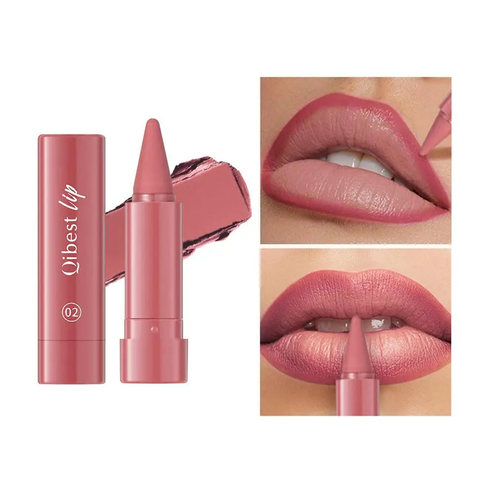 Twist Up Gradient Matte Lipstick Crayon Lip Liner Pencil For Women, Long Lasting Waterproof Flawless Contour Lip Pencil Crayon Quake 02