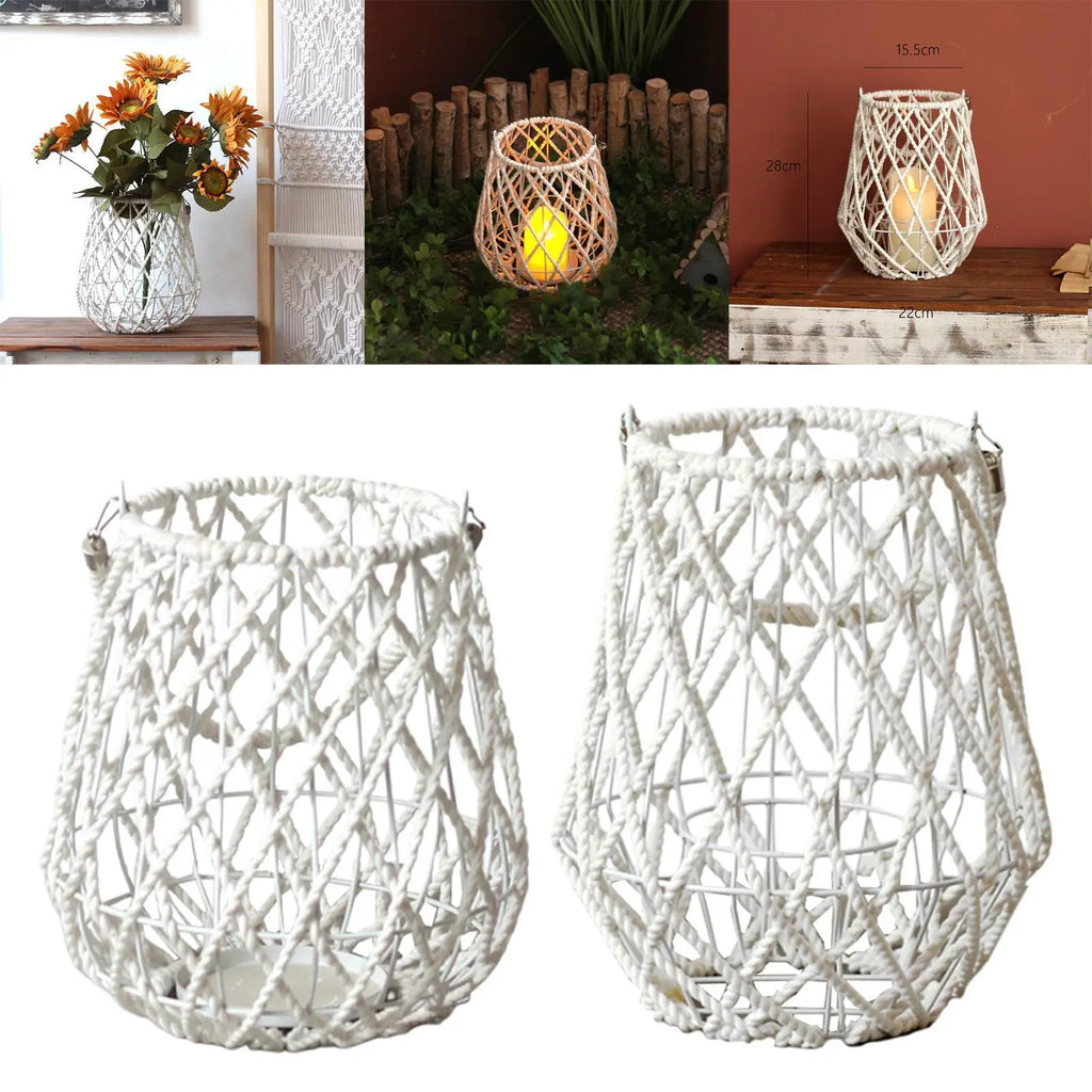 Hanging Candle Holder Woven Rope Tabletop Candle Holder Table Centerpiece for Party Patio Living Room Dining Table Christmas Quake