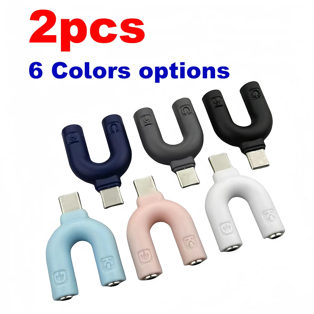 Type-c Headphone Mic Splitter Adapter U-shaped Type-c 1 To 2 Audio Splitter Adapter for Mobile Phone,Computer,Laptop,Speaker Quake