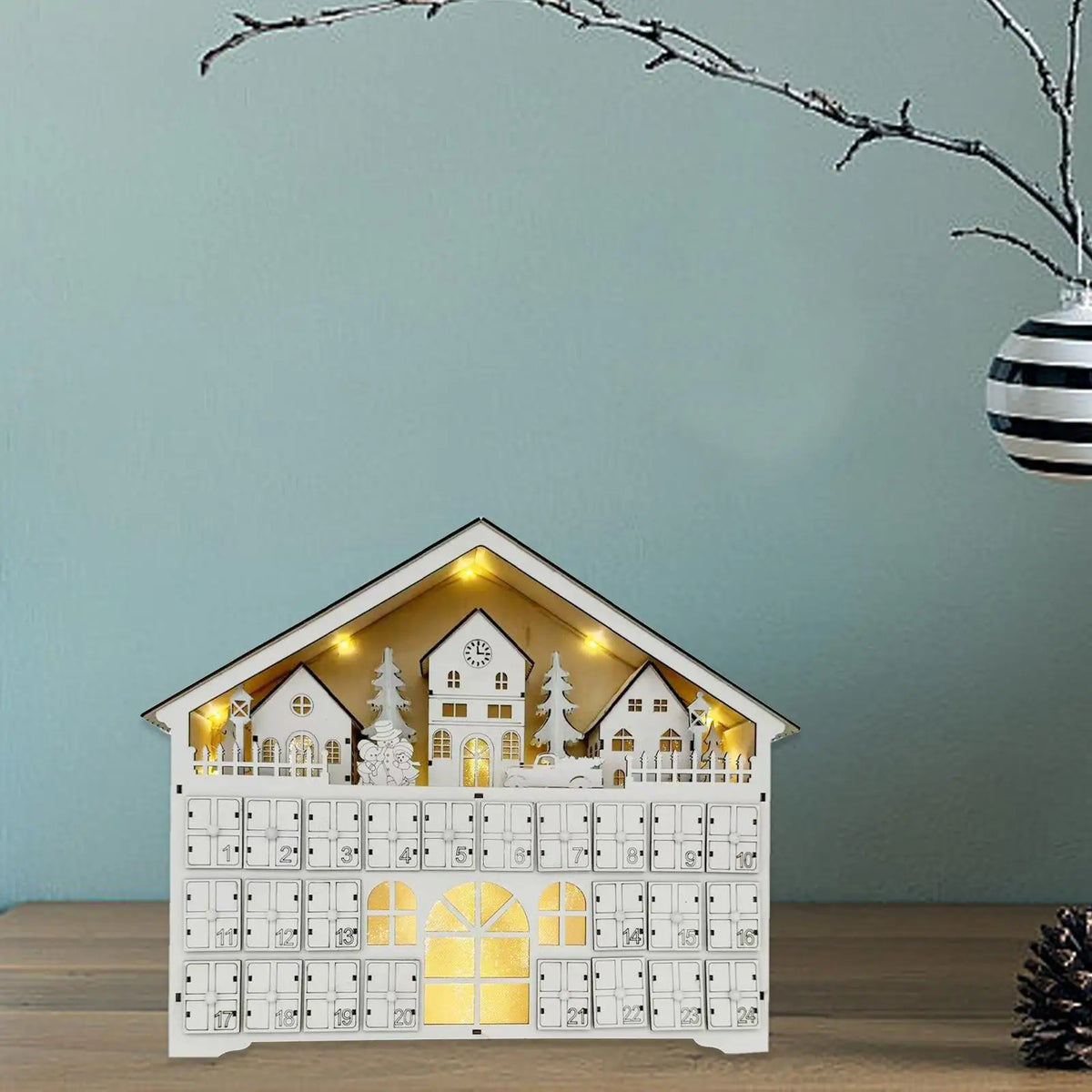 Christmas Advent Calendar Ornament LED Lights DIY Decor Wood Christmas Quake