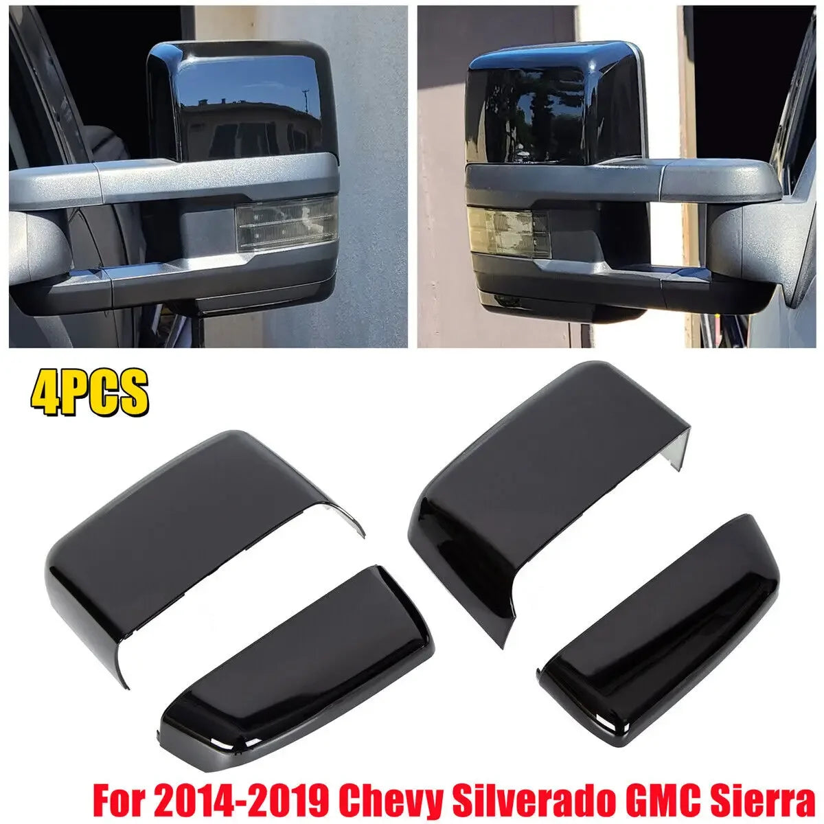 For 2014-2019 Chevy Silverado GMC Sierra Replacement Car Rearview Side Mirror Cover Wing Cap Exterior Door Case Trim Black Auto Quake