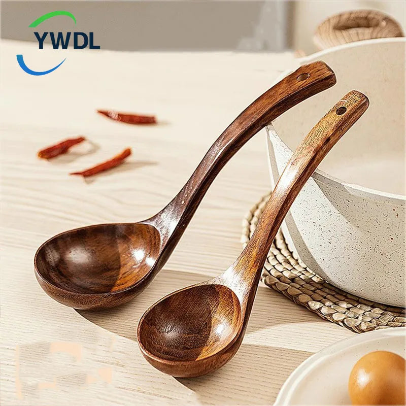Teak Wooden Ladle Spoon Kitchen Serving Spoon With Back Hooks Non-stick Wooden Soup Ladle For Cooking Serving And Stirring Quake