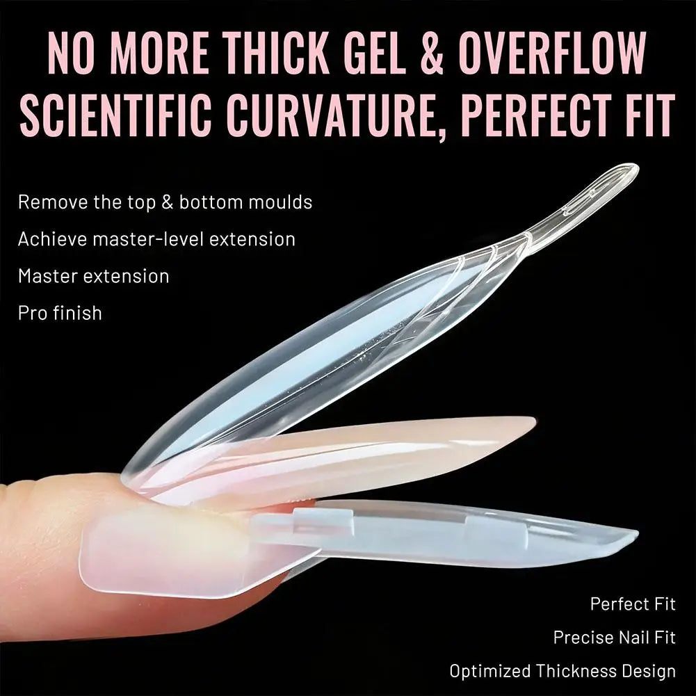 1/3boxesDual Nail Forms with Box,Clear Rocket Sandwich Top & Bottom Forms for Poly Gel Nail Extension, Full Cover Manicure Tools Quake