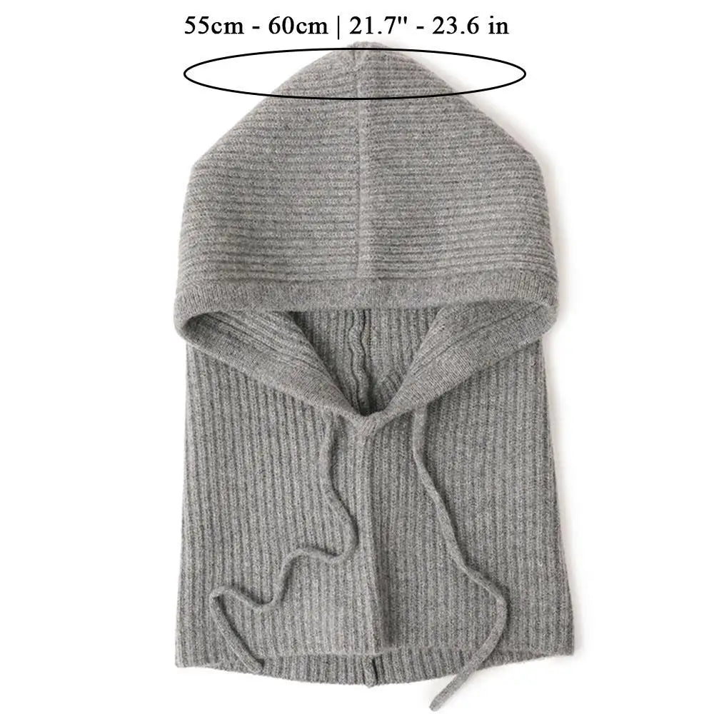 Winter Knitted Hooded Scarf Hat Warm Balaclava Hats Outdoor Ear Protection Beanies Solid Color Warm Drawstring Mask Scarf Cover Quake