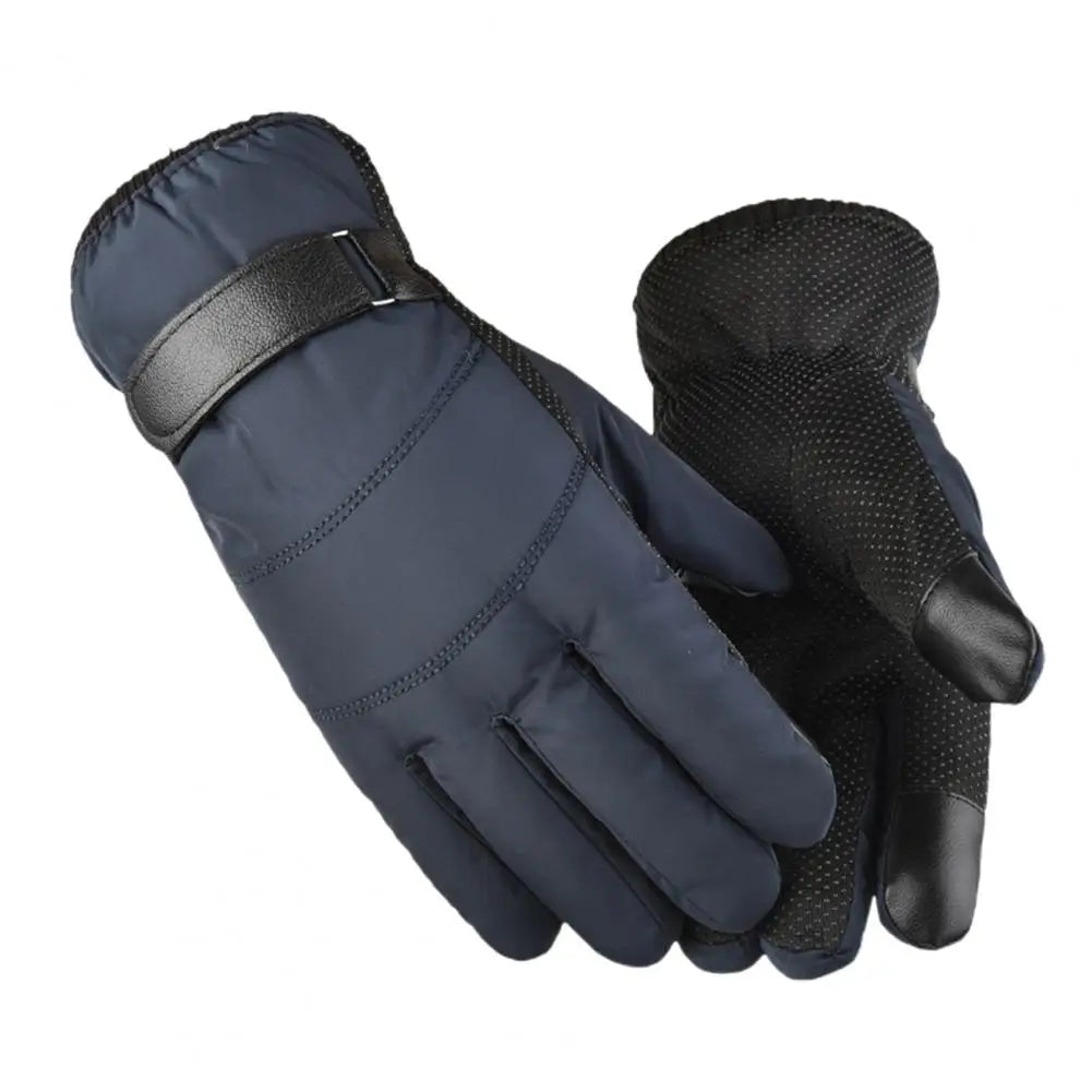 Winter Outdoor Gloves Adjustable Full Finger Thicken Plush Lining Men Women Windproof Cycling Gloves Ridding Quake Blue One Size