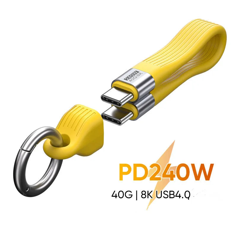 For Phones PD 240W Fast Charging Cable 40Gbps High‑Speed Data Transfer 8K Video Output Keychain Lanyard Cable Quake