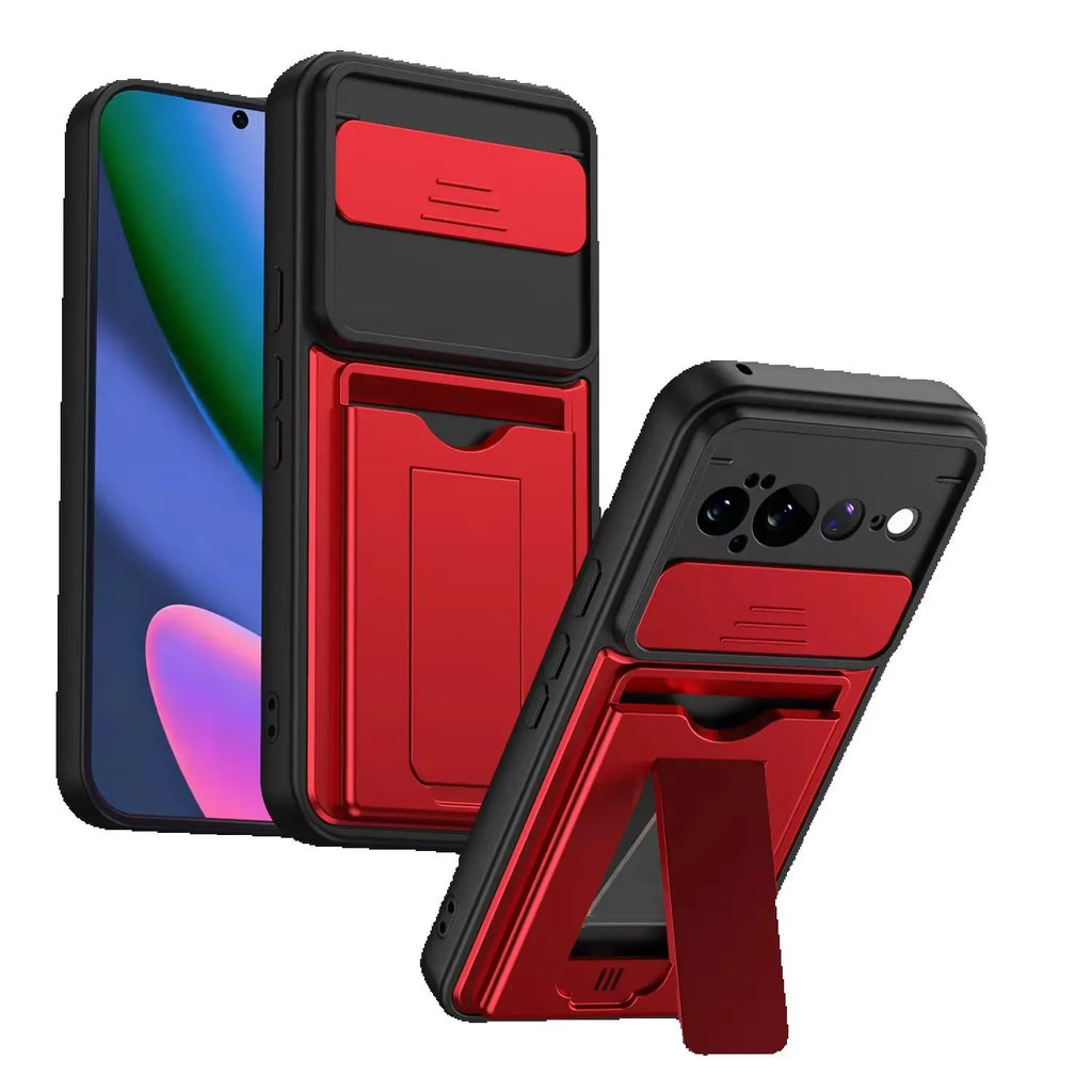 Foldable Stand + Card Holder Phone Case for Google PIXEL11PRO XL Shockproof Soft Hard 2-In-1 Phone Protector, Durable phone case Quake