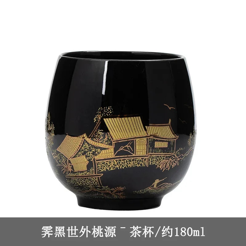 Ceramic Teacup Jilan Japanese-style Simple Master Cup Large Black Glaze Household Kung Fu Tea Set Single Cup Tea Cup Quake D