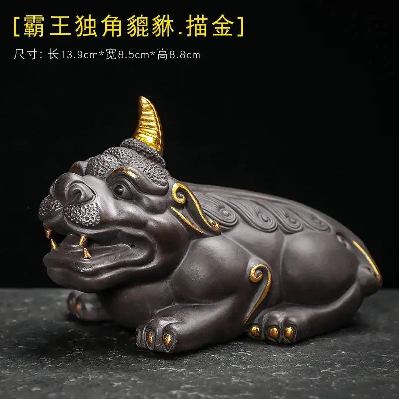 New Large Ceramic Kung Fu Tea Set Decoration Purple Clay Tea Pet Decoration Boutique Purple Clay Pixiu Tea Play Can Raise Tea Quake Gold Plated Edition