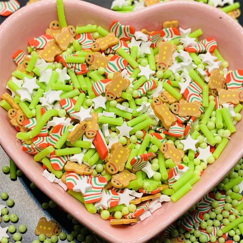 100g/Lot Pink Christmas Themed Snowman Clay Gingerbread Man Slices Mixture Rhinestone Candy Sprinkles for Decoration DIY Crafts Quake 19