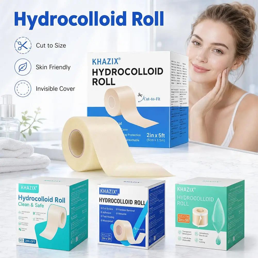 Hydrocolloid Roll 2in x 5ft, Hydrocolloid Bandages for Acne Pimple, Burns, Minor Cuts, Wound Care Self Adhesive Waterproof Patch Quake