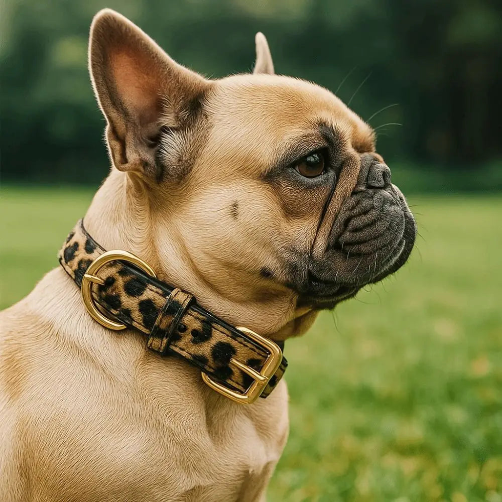 Leopard Print Dog Collar PU Leather Wear Resistant Adjustable Pet Collar Pet Walking Leopard Dog Collar Small Medium Dogs Quake
