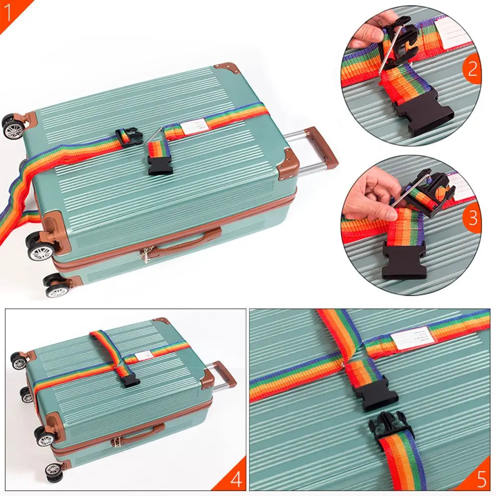 Rainbow Suitcase Belts Name Sticker Travel Suitcase Accessories Packing Belt Baggage Belts Luggage Buckle Strap Quake