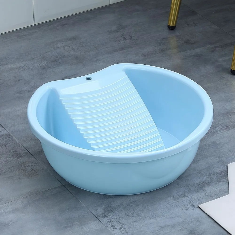 2IN1 Washboard Laundry Basin Plastic Thickened Underwear Cleaning Basin Lightweight Convenient Laundry Tub Hand Washing Clothes Quake Blue