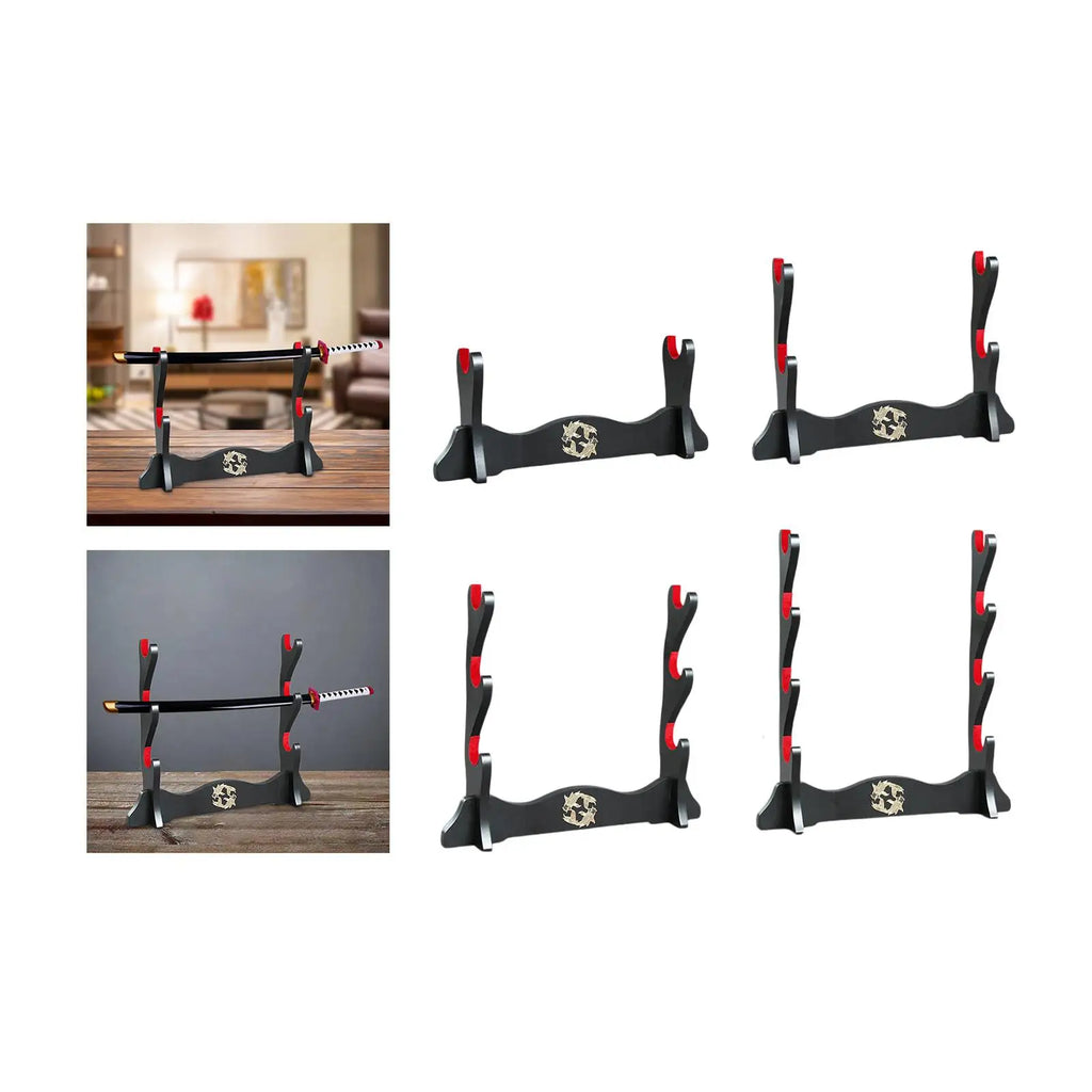 Durable Wood Display Stand Tabletop Decorative Hanger Horizontal Wooden Frame Rack for Dojo Decor Quake
