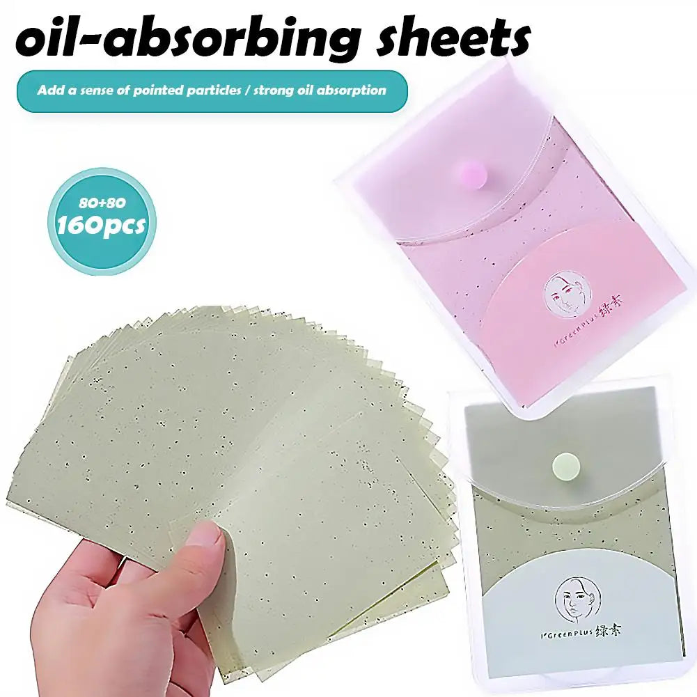 160Pcs Protable Facial Absorbent Paper Oil Control Wipes Green Tea Sheet Oily Face Blotting Matting Tissue Makeup Facial Clean Quake