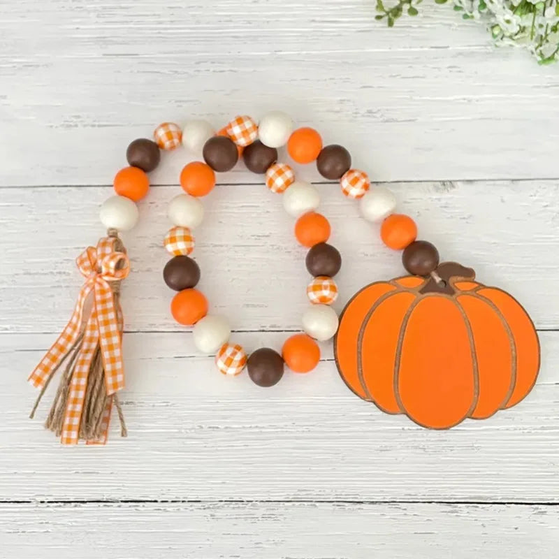1PC Halloween Thanksgiving Pumpkin Wooden Bead String Autumn Home Party Table Decoration Window Hanging Ornament Quake