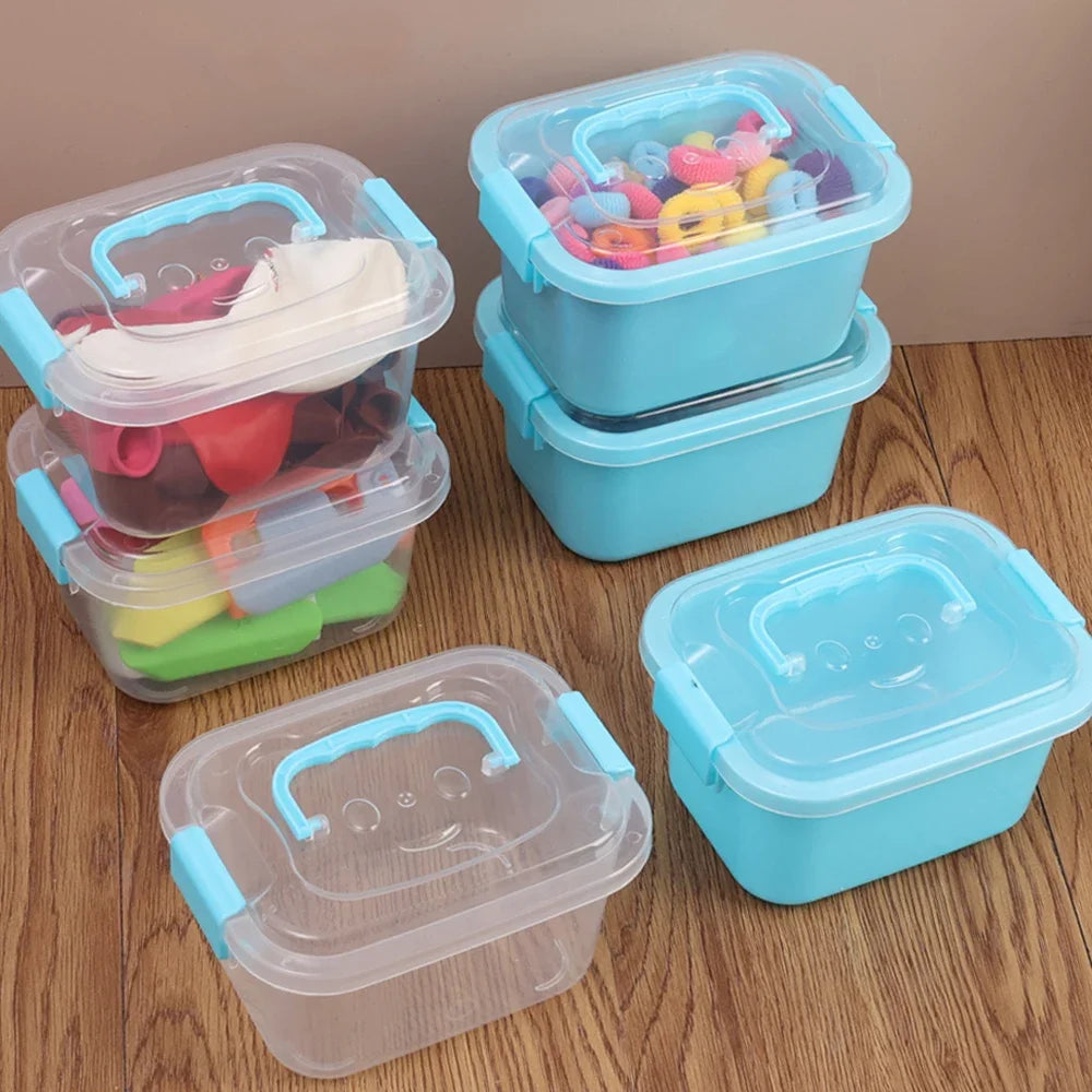 Small Plastic Storage Box with Lid Portable Transparent Blue Box Kids Toys Student Stationery Container Cosmetics Sorting Box Quake