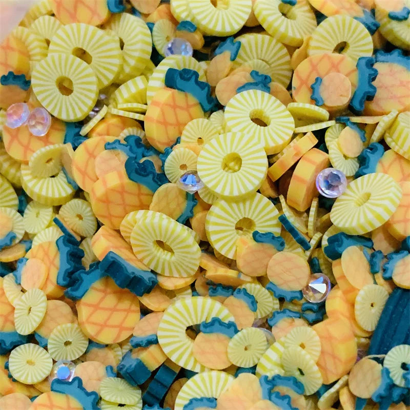 50g Mixed Rhinestone Pineapple Polymer Clay Slices for DIY Crafts Plastic Klei Mud Particles Fruit Clays Quake pineapple
