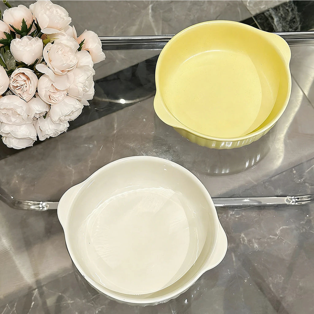 One Double-Ear Ceramic Bowl, Oven, Microwave and Dishwasher Safe. Tableware & Kitchen Utensils for Salad, Pasta Quake
