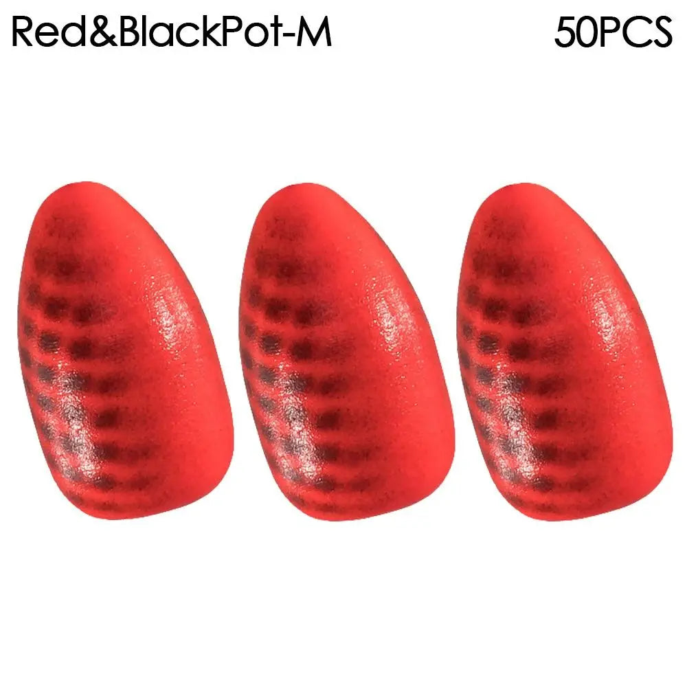 50pcs new Stoppers Rig Rigging Material Foam Floats Ball Beans Bottom Fishing Floats Beads Quake Red-BlackPot-M