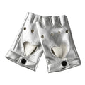 New Fashion PU Leather Fingerless Dance Glove Gothic lolita Jazz Style Driving Dress Performance Mittens Quake Silver